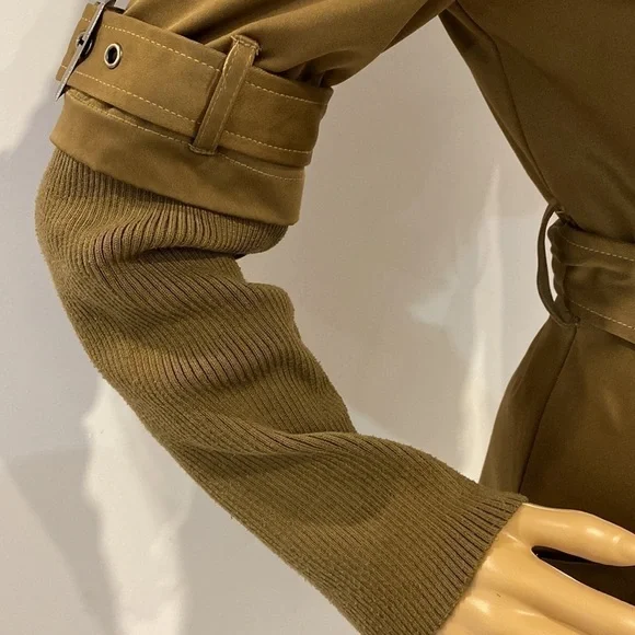 MAXMARA belted Trench coat knit sleeves Size M - Picture 6 of 12